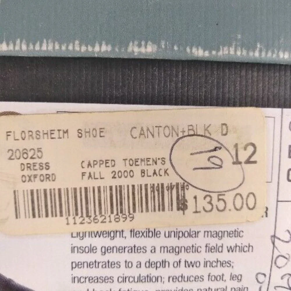 Florsheim Mens Canton Black Cap Toe Oxfords Shoes 12 Medium (D)‎ with Box
